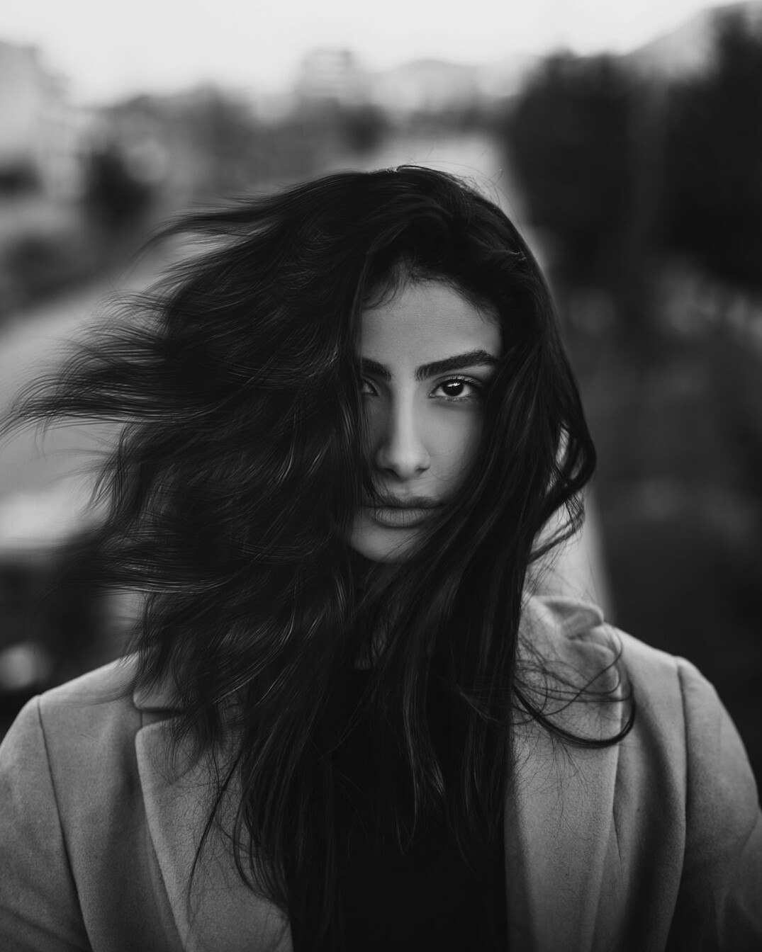 Portrait of a woman with long hair